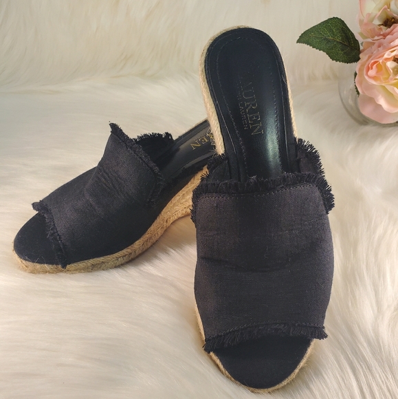 RALPH LOREN BLACK CARLYNDA SLIP WEDGES SIZE 7B - Picture 2 of 8